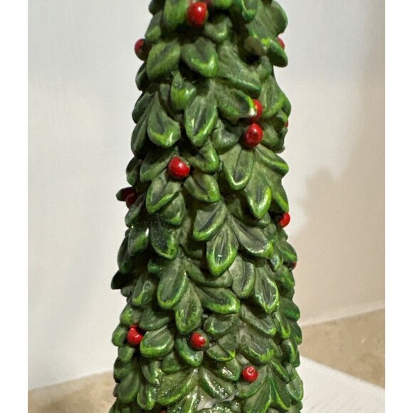 2 Christmas Tree Decor Frosted Satin Art Glass 6" Resin Tree w/ Holly Berries 8" - Picture 7 of 11